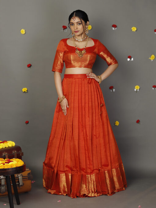 Orange Silk Lehenga Set of 2 - Image 1