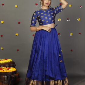 Royal Blue Embroidered Silk Lehenga (Set of 2)