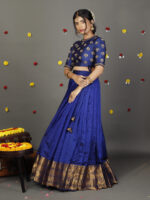Royal Blue Embroidered Silk Lehenga (Set of 2) - Image 8