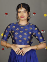 Royal Blue Embroidered Silk Lehenga (Set of 2) - Image 4