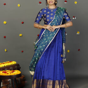 Royal Blue Embroidered Silk Lehenga (Set of 3)