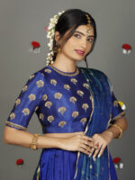 Royal Blue Embroidered Silk Lehenga (Set of 3) - Image 3