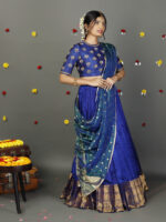 Royal Blue Embroidered Silk Lehenga (Set of 3) - Image 2