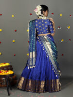 Royal Blue Embroidered Silk Lehenga (Set of 3) - Image 4