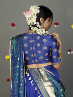 Royal Blue Embroidered Silk Lehenga (Set of 3) - Image 5