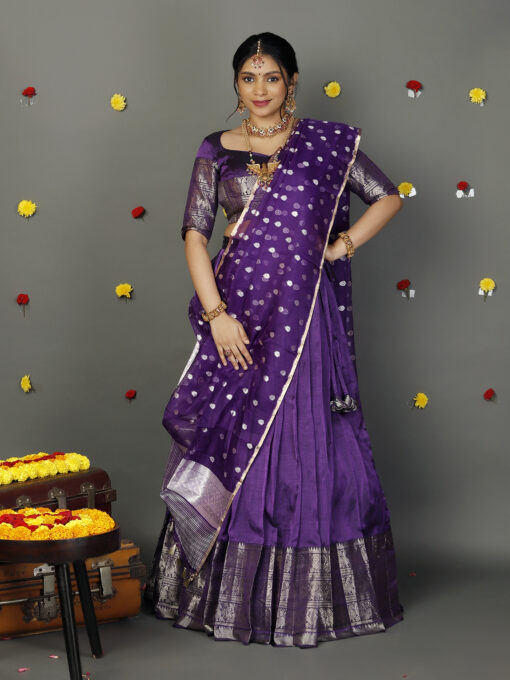 Purple Tissue Silk Dupatta with Gold Zari Buttis - Image 2