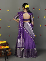 Purple Silk Half Saree Set with Tissue Silk Dupatta (Set of 3) - Image 5