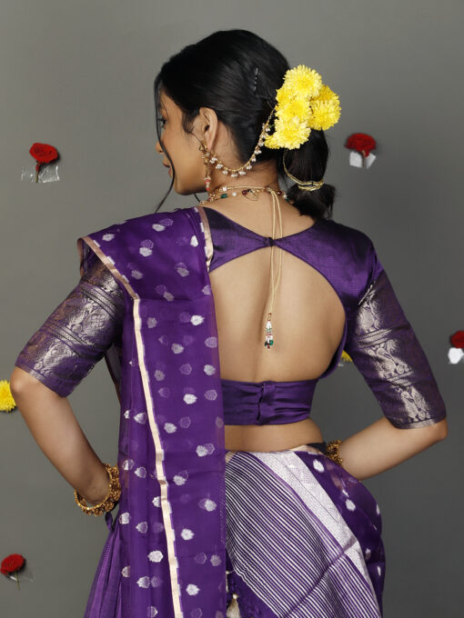 Purple Tissue Silk Dupatta with Gold Zari Buttis - Image 6