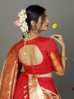 Red Silk Half Saree Set with Tissue Silk Dupatta (Set of 3) - Image 6