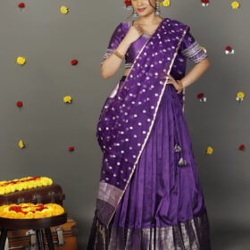 Purple Embroidered Silk Lehenga Set with Tissue Dupatta