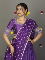 Purple Embroidered Silk Lehenga Set with Tissue Dupatta - Image 3