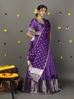 Purple Embroidered Silk Lehenga Set with Tissue Dupatta - Image 2