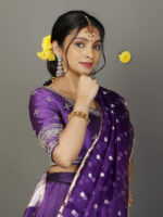 Purple Embroidered Silk Lehenga Set with Tissue Dupatta - Image 5