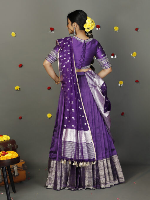 Purple Embroidered Silk Lehenga Set with Tissue Dupatta - Image 7