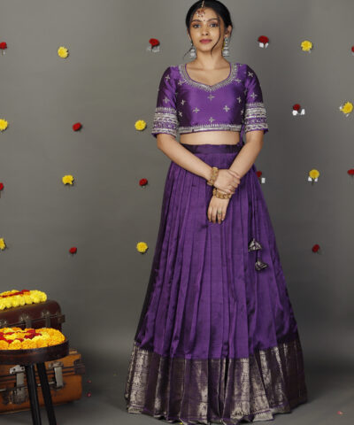 Purple Embroidered Silk Lehenga Set of 2