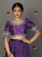 Purple Embroidered Silk Lehenga Set of 2 - Image 2