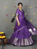 Purple Embroidered Silk Lehenga Set with Tissue Dupatta - Image 4