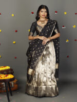 Grey Banarasi Silk Lehenga Set of  3 - Image 3