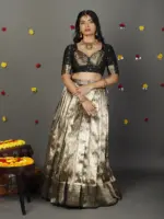Grey Banarasi Silk Lehenga Set