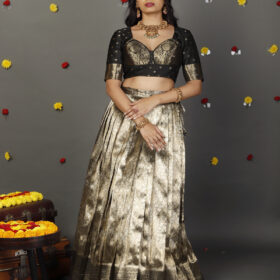 Grey Banarasi Silk Lehenga Set