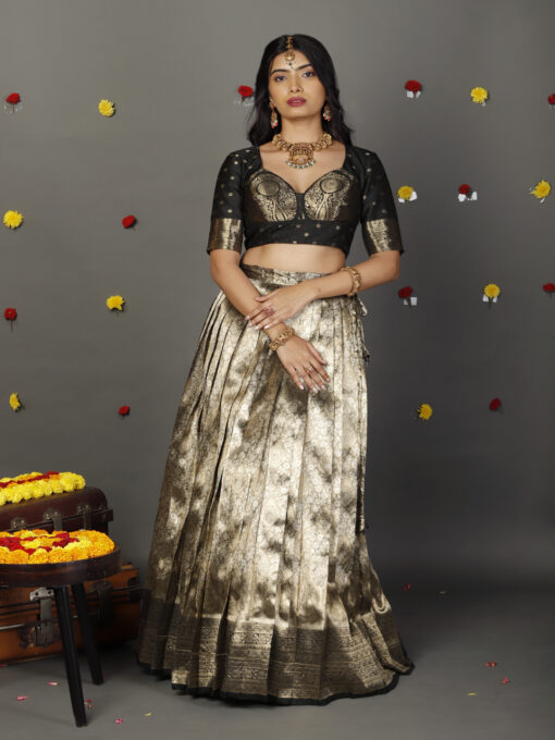 Grey Banarasi Silk Lehenga Set - Image 1