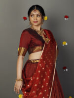 Maroon Silk Chequered Lehenga Set of 3 - Image 3