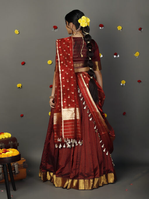 Maroon Silk Chequered Lehenga Set of 3 - Image 5