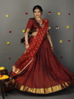 Maroon Silk Chequered Lehenga Set of 3 - Image 2
