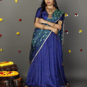 Royal Blue Chequered Silk Lehenga Set of 3