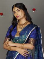 Royal Blue Chequered Silk Lehenga Set of 3 - Image 3