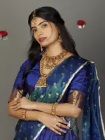 Royal Blue Chequered Silk Lehenga Set of 3 - Image 3