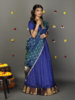 Royal Blue Chequered Silk Lehenga Set of 3 - Image 4