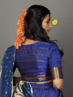 Royal Blue Chequered Silk Lehenga Set of 3 - Image 7
