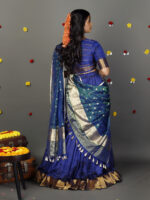 Royal Blue Chequered Silk Lehenga Set of 3 - Image 6
