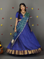 Royal Blue Chequered Silk Lehenga Set of 3 - Image 2