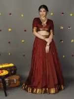 Maroon Silk Chequered Lehenga Set of 2 - Image 6