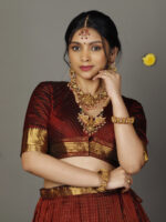 Maroon Silk Chequered Lehenga Set of 2 - Image 2