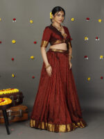 Maroon Silk Chequered Lehenga Set of 2 - Image 5