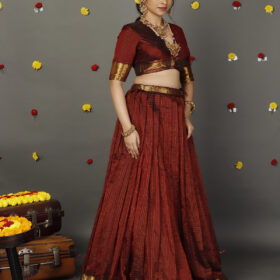 Maroon Silk Chequered Lehenga Set of 2