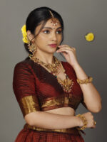 Maroon Silk Chequered Lehenga Set of 2 - Image 4