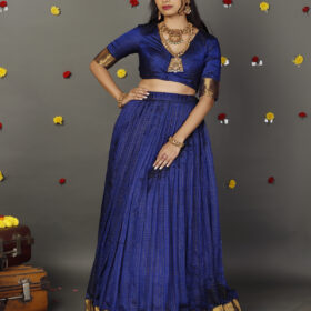 Royal Blue Silk Chequered Lehenga Set of 2