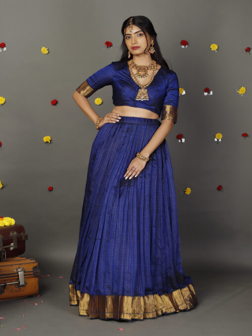 Royal Blue Silk Chequered Lehenga Set of 2 - Image 1