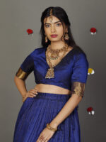 Royal Blue Silk Chequered Lehenga Set of 2 - Image 2