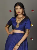 Royal Blue Silk Chequered Lehenga Set of 2 - Image 2
