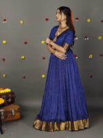 Royal Blue Silk Chequered Lehenga Set of 2 - Image 6