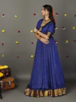 Royal Blue Silk Chequered Lehenga Set of 2 - Image 6