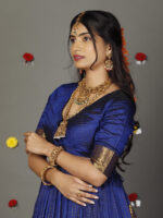 Royal Blue Silk Chequered Lehenga Set of 2 - Image 5