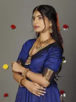 Royal Blue Silk Chequered Lehenga Set of 2 - Image 5