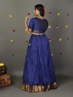 Royal Blue Silk Chequered Lehenga Set of 2 - Image 4