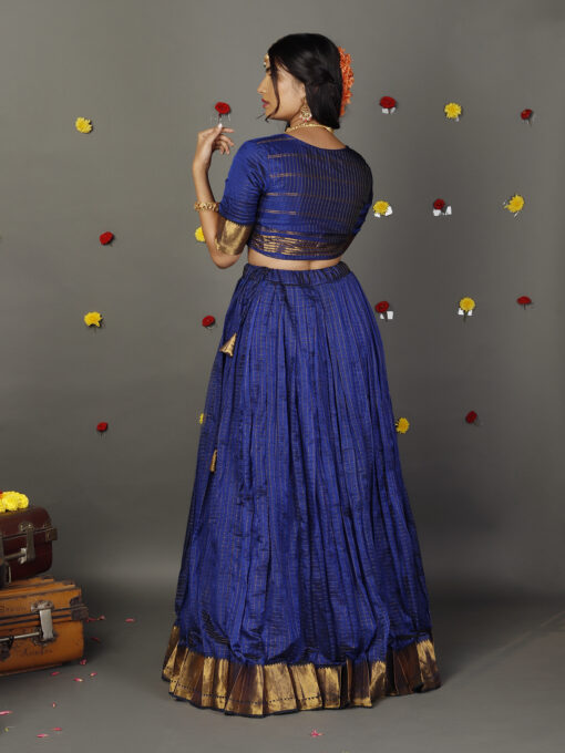 Royal Blue Silk Chequered Lehenga Set of 2 - Image 4